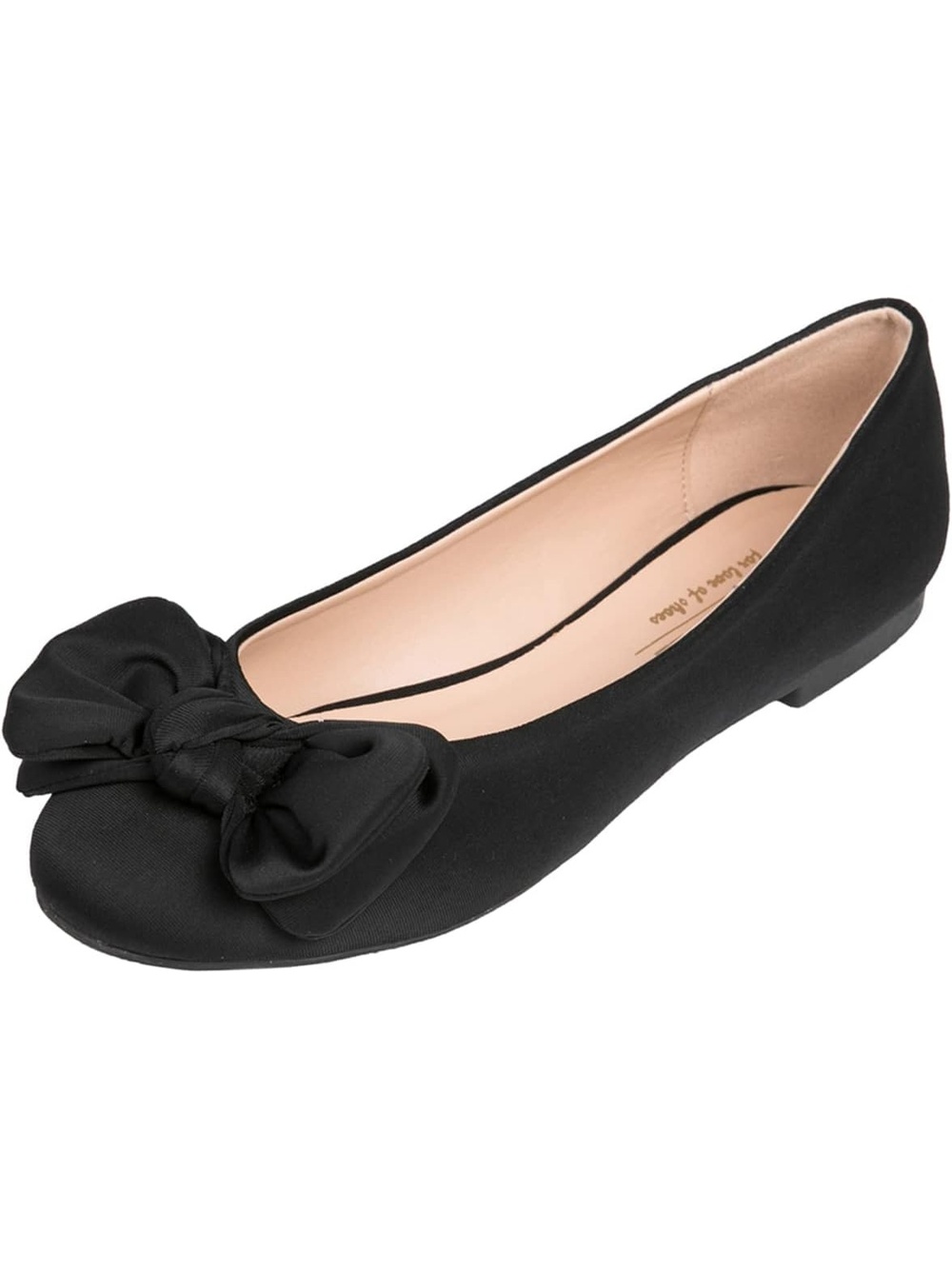 Women's Black Twist Bow Round Toe Cute Grosgrain Bow Trim Classic Ballet Flat